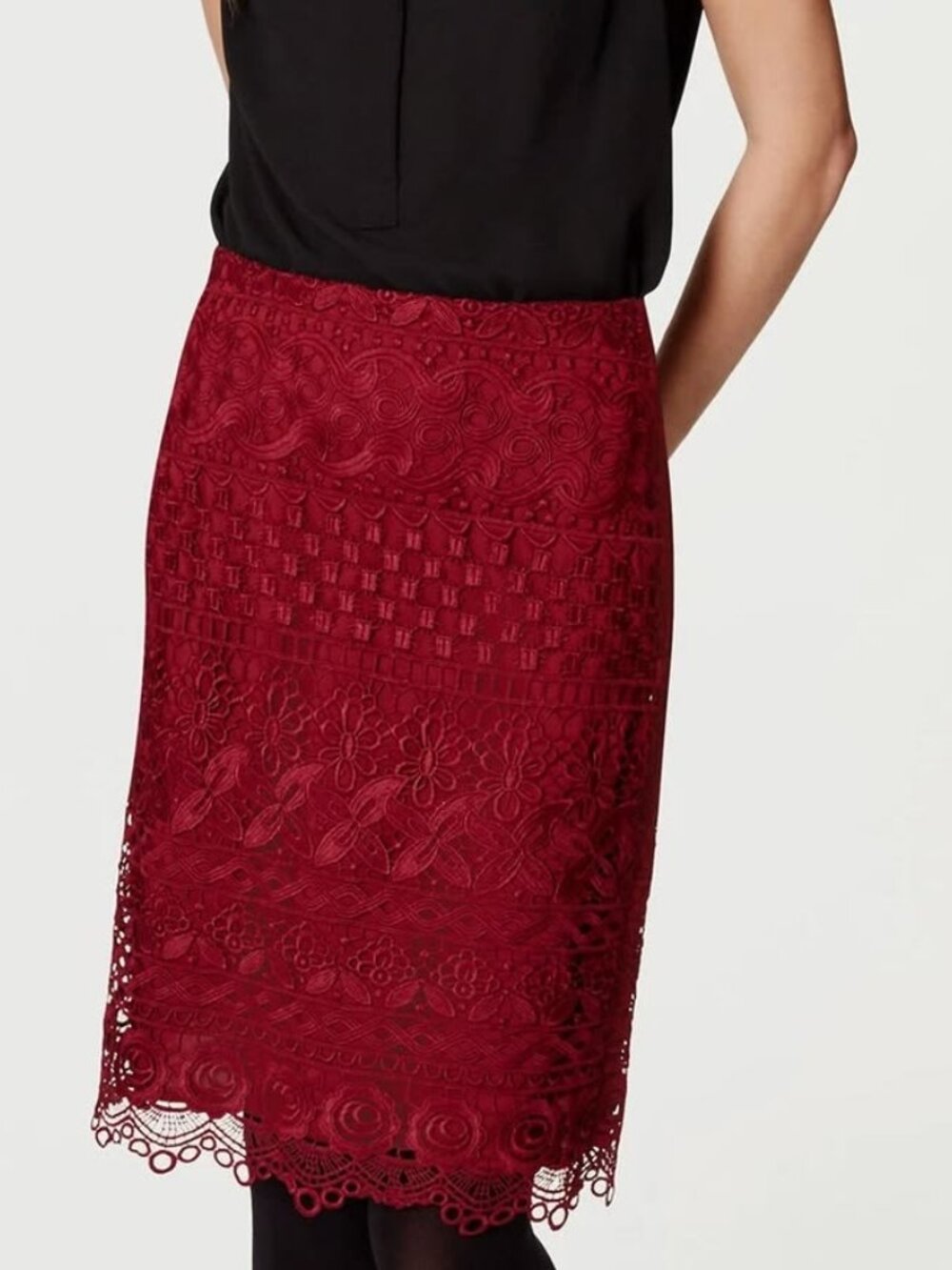 NWT LOFT Sz 10 Red Floral Lace Skirt